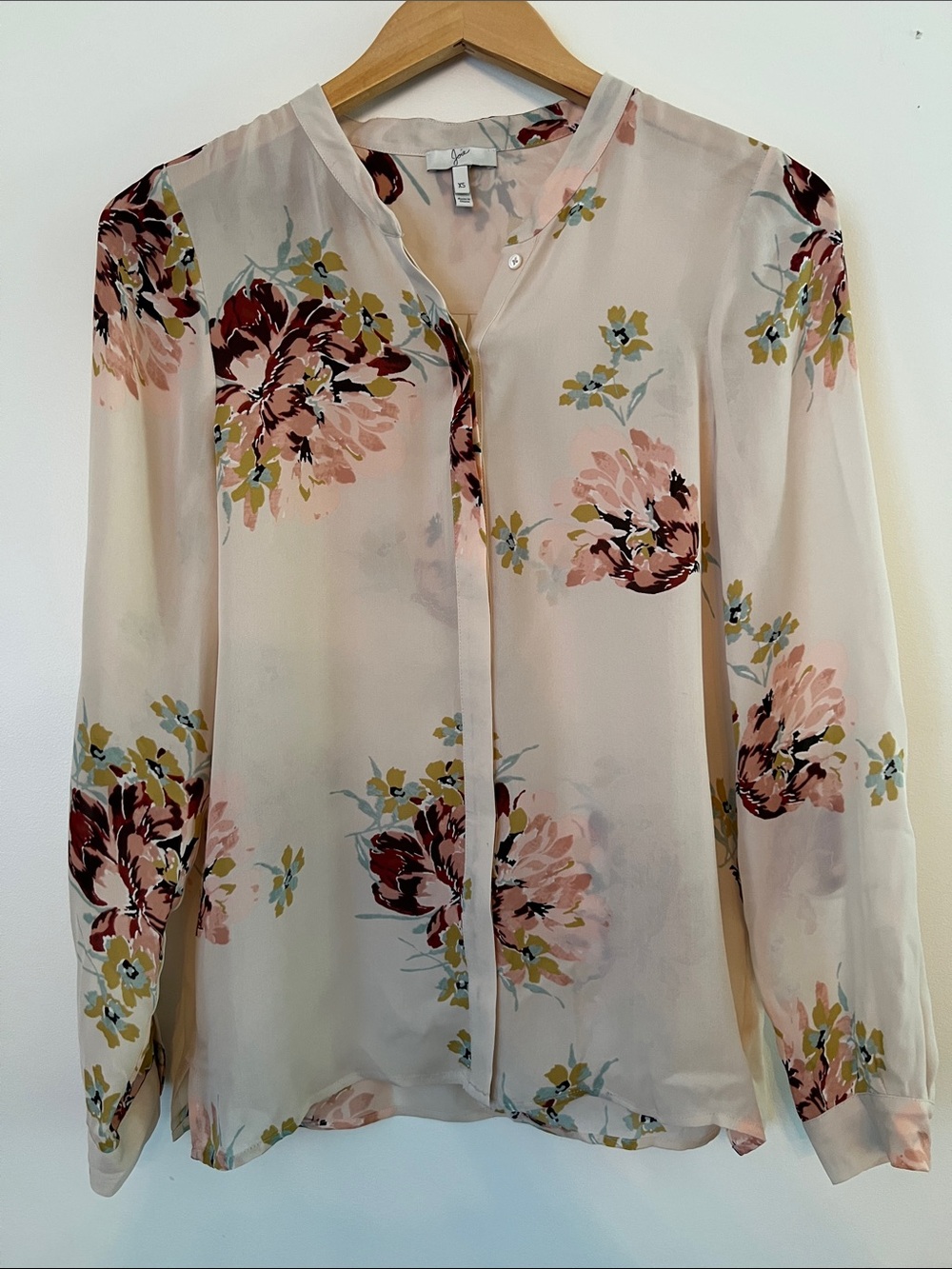 Joie Cream Floral Long-Sleeve Blouse